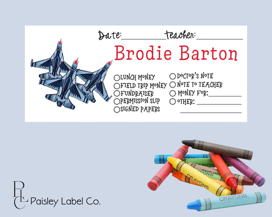 Back To School Money Envelopes School Stationery Personalized Student Kids Envelopes Fighter Jets Airplane Airforce Boy Name School Supplies