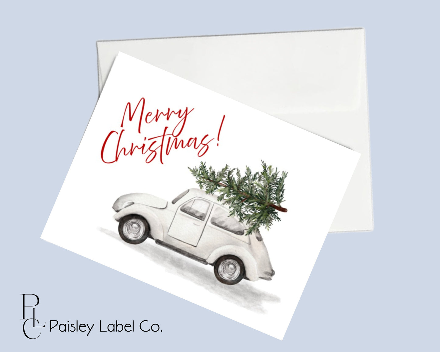 Winter Merry Christmas Bug Beetle Christmas Tree Minimalist Notecard Note Card Personalized Custom Stationery Stationary Folded Notecard Set