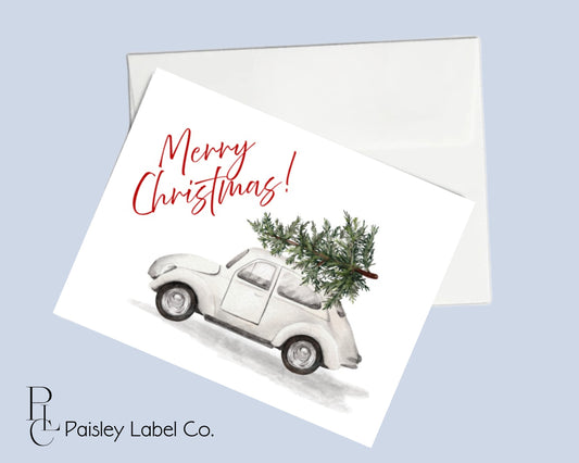 Winter Merry Christmas Bug Beetle Christmas Tree Minimalist Notecard Note Card Personalized Custom Stationery Stationary Folded Notecard Set