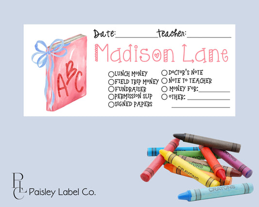 Back To School Money Envelopes School Stationery Personalized Student Kids Envelopes Preppy Pink ABC Book Blue Bow Name School Supplies Set