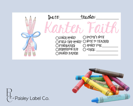 Back To School Money Envelopes School Stationery Personalized Student Kids Envelopes Preppy Chinoiserie Pink Pencil Name School Supplies Set