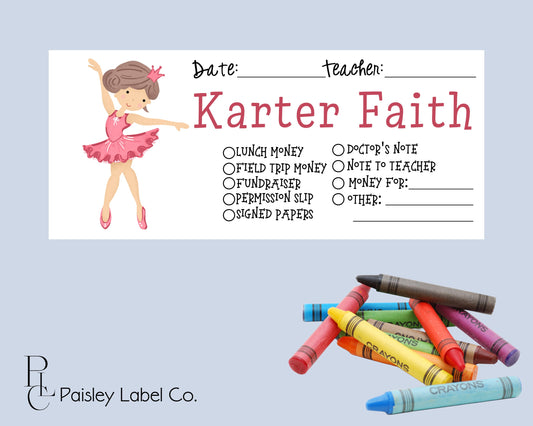 Back To School Money Envelopes School Stationery Personalized Student Kids Envelopes Pink Ballerina Tutu Dancer Girl Name School Stationary