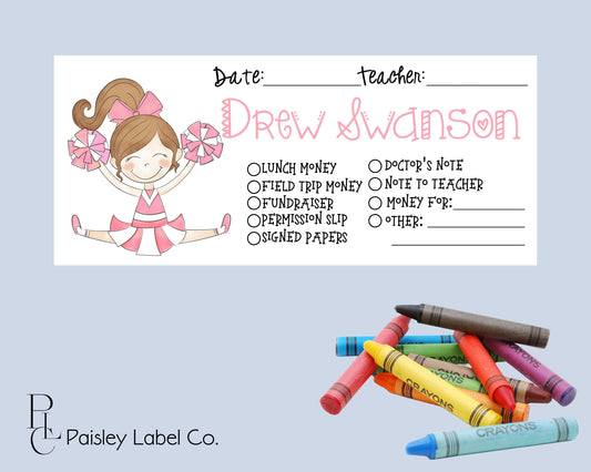 Back To School Money Envelopes School Stationery Personalized Student Kids Envelopes Pink Cheerleader Pom Poms Sports Custom Name School