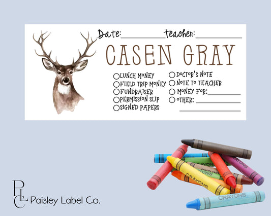 Back To School Money Envelopes School Stationery Personalized Student Kids Envelopes Buck Deer Hunting Stag Boy Girls Elementary Name School