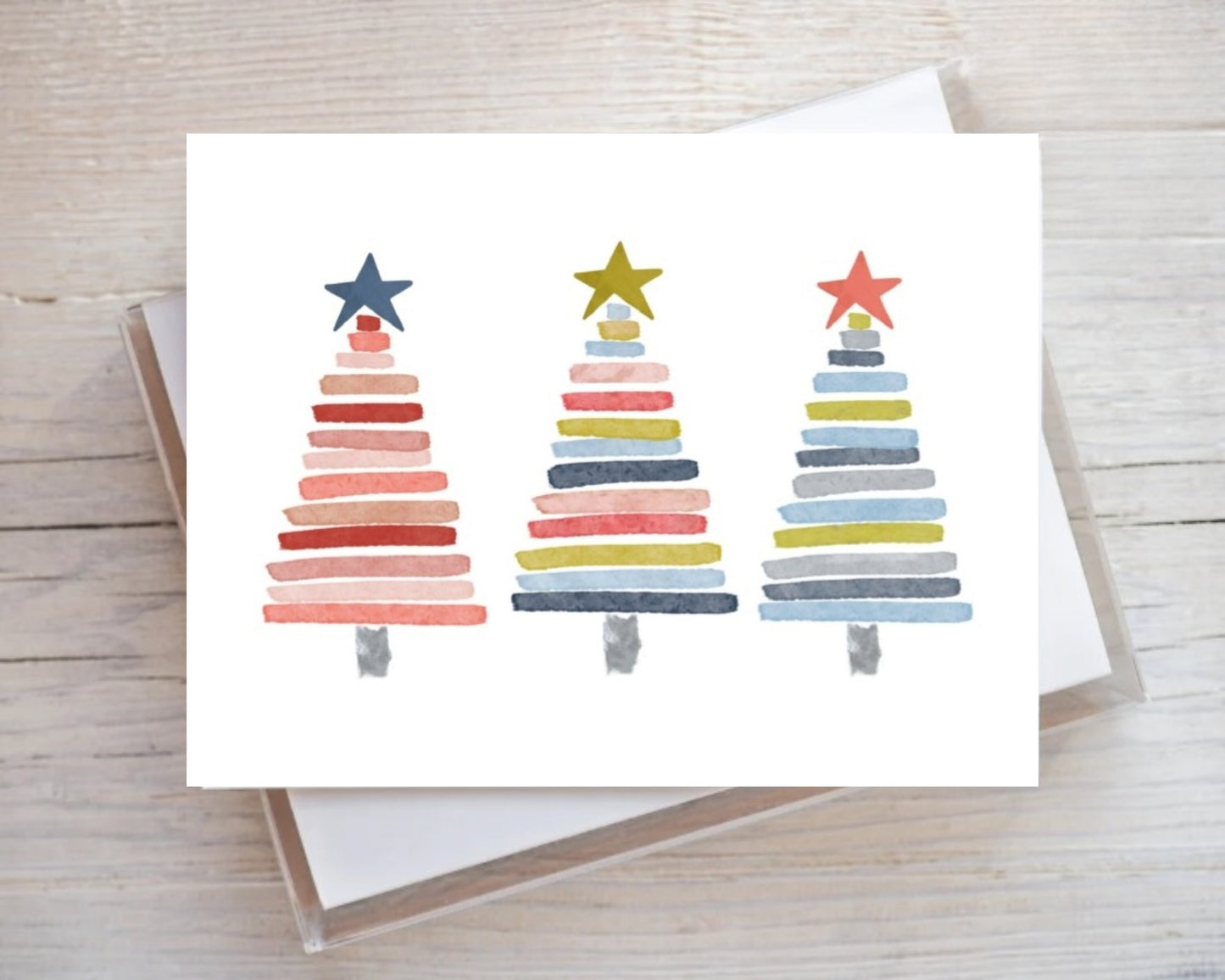 Watercolor Triple Christmas Tree Minimalist Note Cards Holiday Festive  Stationery Stationary Folded Notecards Note Cards Set of 12