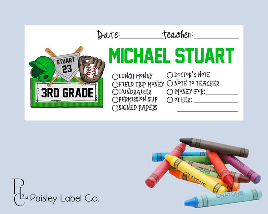 Back To School Money Envelopes School Stationery Personalized Student Kids Envelopes Baseball Home Plate Helmet Boy Name School Supplies Set