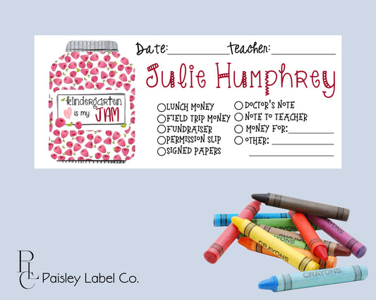 Back To School Money Envelopes School Stationery Personalized Student Kids Envelopes Pink School Is my Jam Jelly Raspberry Strawberry Grade