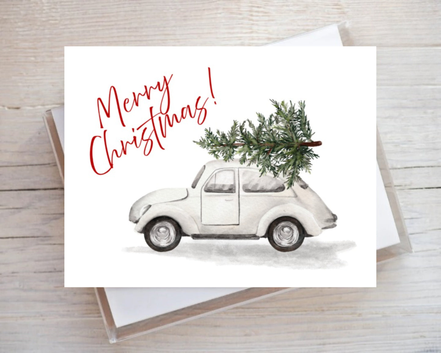 Winter Merry Christmas Bug Beetle Christmas Tree Minimalist Notecard Note Card Personalized Custom Stationery Stationary Folded Notecard Set