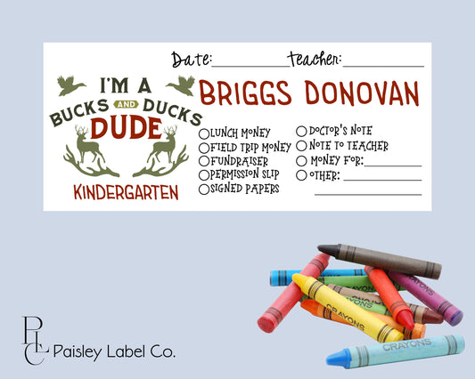 Back To School Money Envelopes School Stationery Personalized Student Kids Envelopes Boys Dude Bucks and Ducks Hoops Deer Hunting Sports