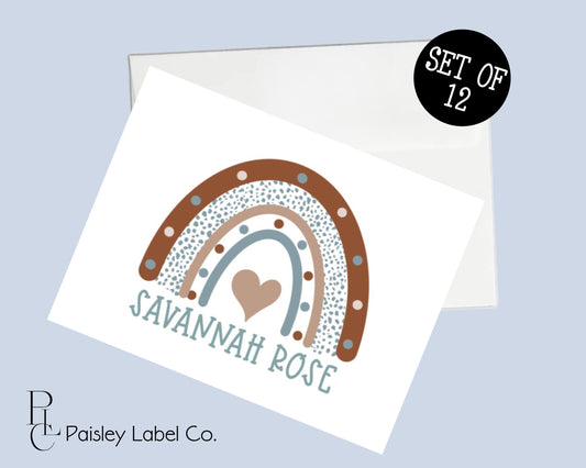 Boho Bohemian Rainbow Heart Student Kid Notecards Note Card set Printed and Shipped  Flat or Folded Note Card Set of 12