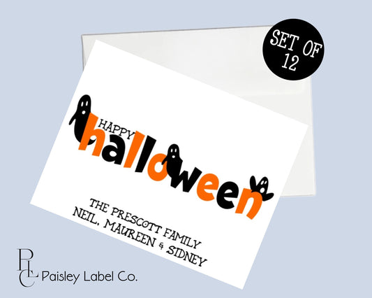 Happy Halloween Ghost Spooky Fun Notecards Note Card set Printed and Shipped  Flat or Folded Note Card Set of 12