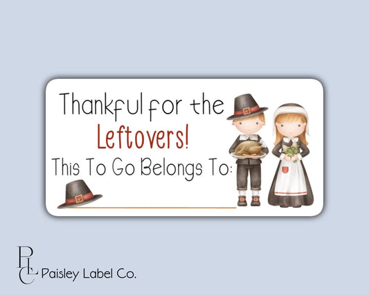 Thankful For The Leftovers Take Home Food Stickers Fall Stickers Turkey Girl Boy Pilgrims Pilgrim Hat Thanksgiving Labels Sheet of 10