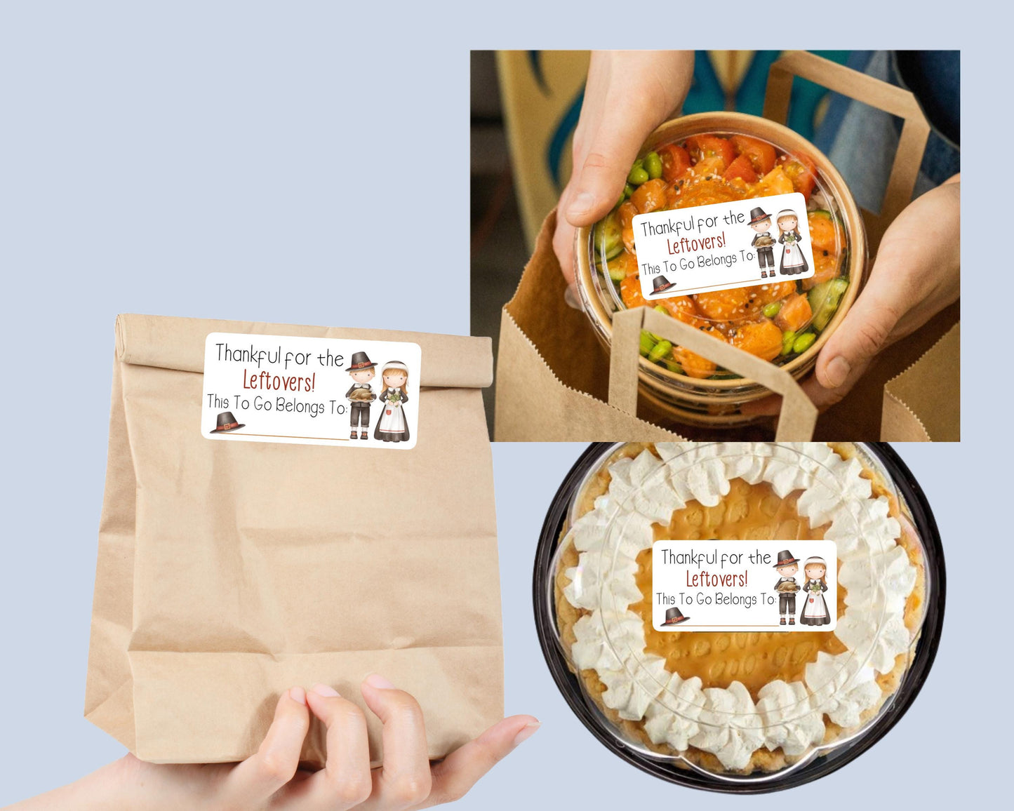 Thankful For The Leftovers Take Home Food Stickers Fall Stickers Turkey Girl Boy Pilgrims Pilgrim Hat Thanksgiving Labels Sheet of 10
