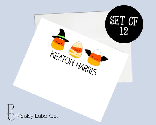 Halloween Candy Corn In Disguise Witch Bat Mummy Teacher Kid Notecard Note Card Personalized Stationery Stationary Folded or Flat Notecard