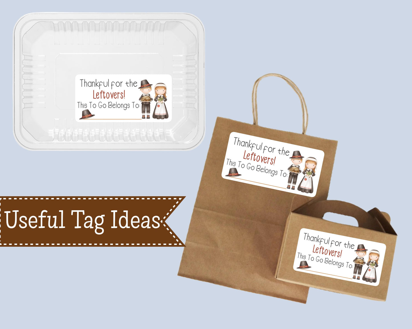 Thankful For The Leftovers Take Home Food Stickers Fall Stickers Turkey Girl Boy Pilgrims Pilgrim Hat Thanksgiving Labels Sheet of 10