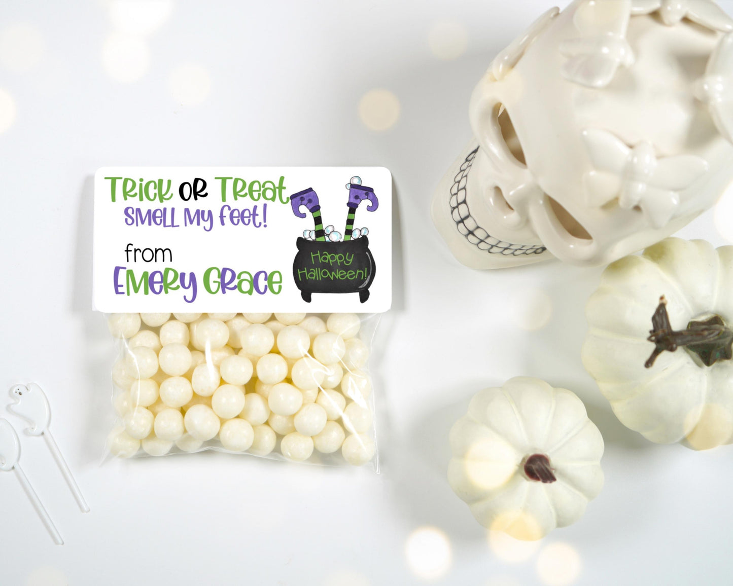 Happy Halloween Smell My feet Witches Feet Cauldron Kids Teacher Gift Tag Treat Bag Personalized Party Favor Stickers Labels Sheet of 10