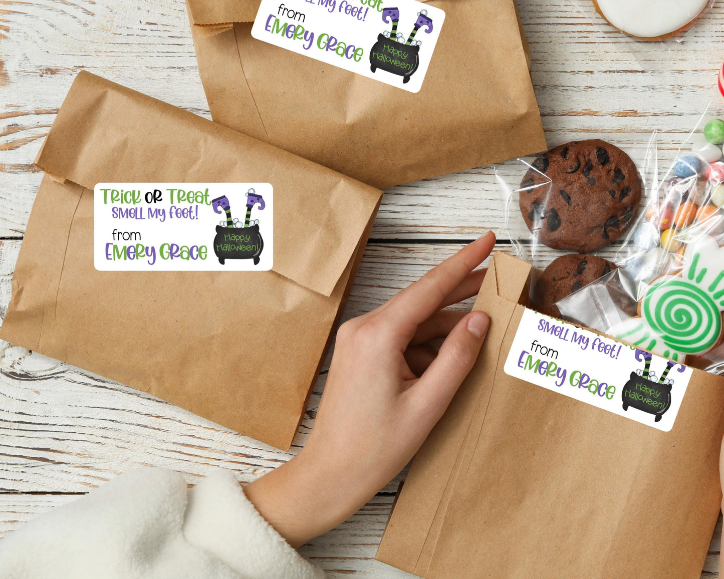 Happy Halloween Smell My feet Witches Feet Cauldron Kids Teacher Gift Tag Treat Bag Personalized Party Favor Stickers Labels Sheet of 10