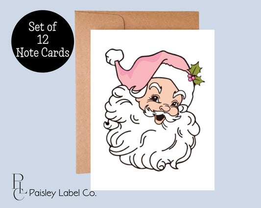 Vintage Retro Pink Santa Note Card Set Christmas Holiday Jolly St. Nick Personalized Folded  Notecard Note Card Stationery Stationary Set