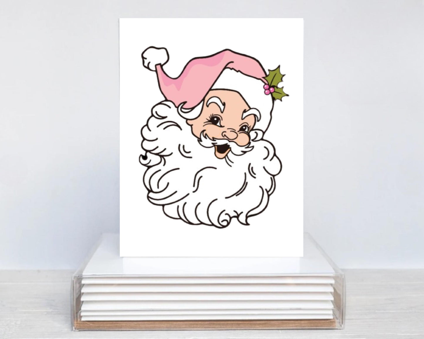 Vintage Retro Pink Santa Note Card Set Christmas Holiday Jolly St. Nick Personalized Folded  Notecard Note Card Stationery Stationary Set