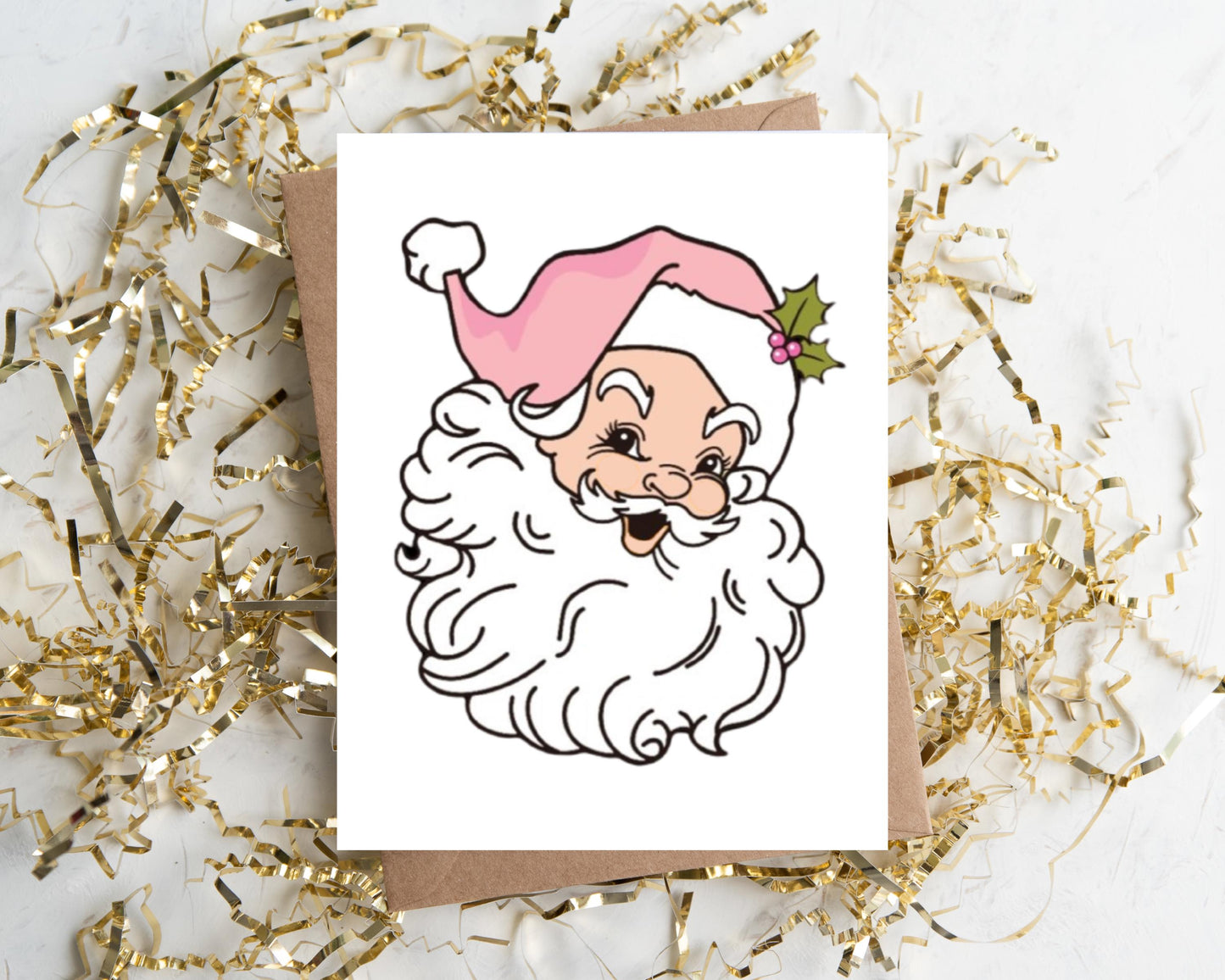 Vintage Retro Pink Santa Note Card Set Christmas Holiday Jolly St. Nick Personalized Folded  Notecard Note Card Stationery Stationary Set