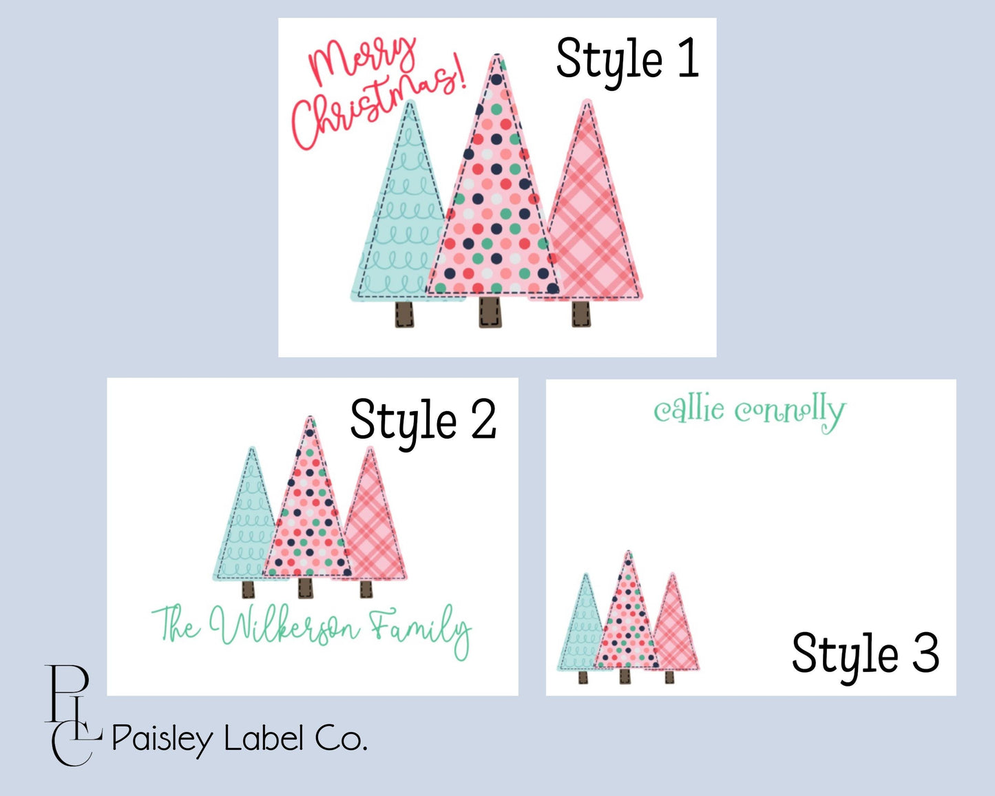 Preppy Pink Christmas Trees Tree Polka Dot Plaid Checkered Merry Christmas Personalized Folded  Notecard Note Card Stationery Stationary Set