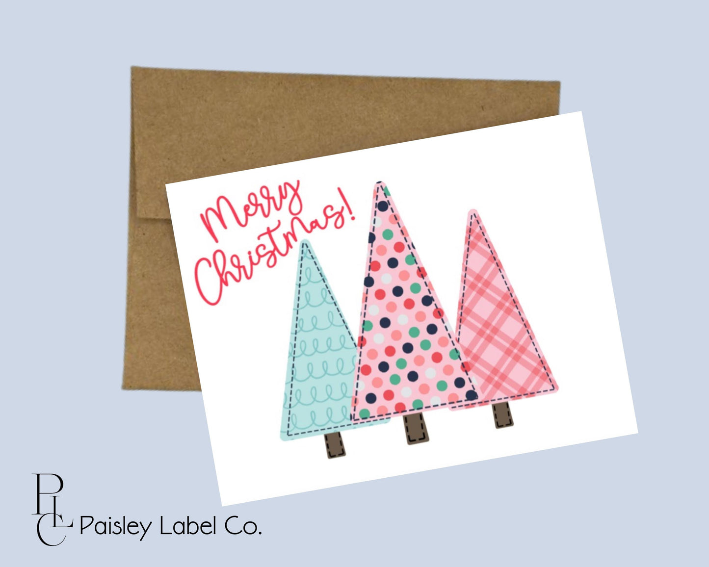 Preppy Pink Christmas Trees Tree Polka Dot Plaid Checkered Merry Christmas Personalized Folded  Notecard Note Card Stationery Stationary Set