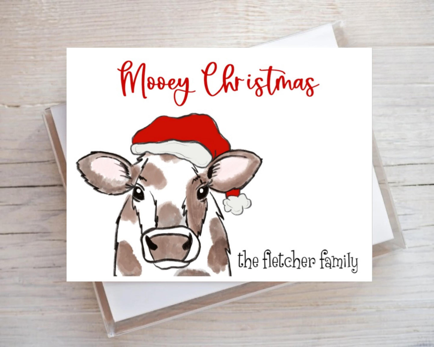 Christmas Cow Mooey Christmas Santa Hat Moo Cow Farm Life Christmas Merry Heifer Personalized Notecard Note Card Stationery Stationary Set
