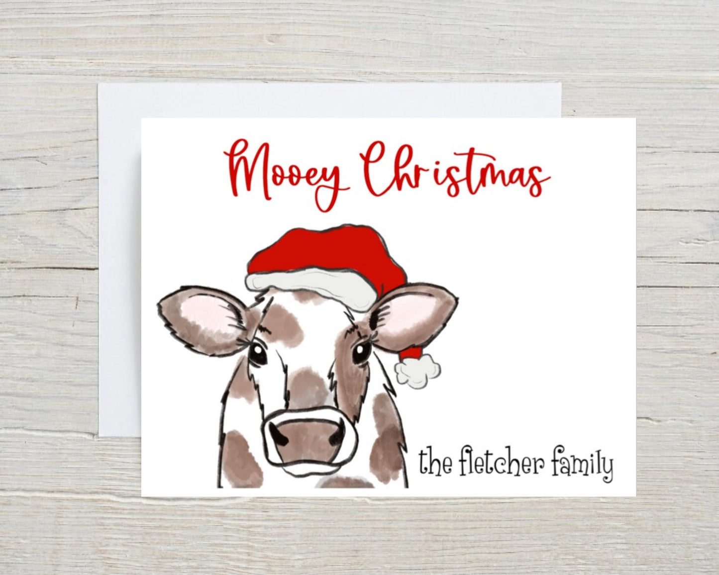 Christmas Cow Mooey Christmas Santa Hat Moo Cow Farm Life Christmas Merry Heifer Personalized Notecard Note Card Stationery Stationary Set