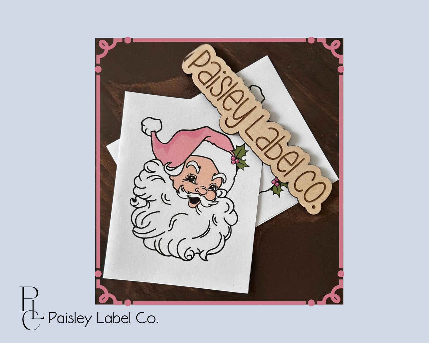 Vintage Retro Pink Santa Note Card Set Christmas Holiday Jolly St. Nick Personalized Folded  Notecard Note Card Stationery Stationary Set