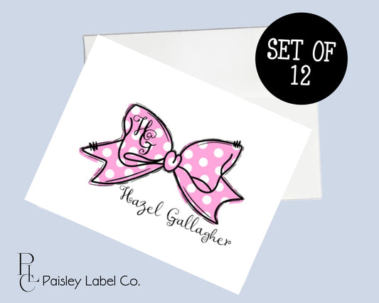 Preppy Pink Polka Dot Baby Shower Thank You Notes Monogram New Mom Gift Personalized  Folded Notecard Note Card Stationery Stationary Set