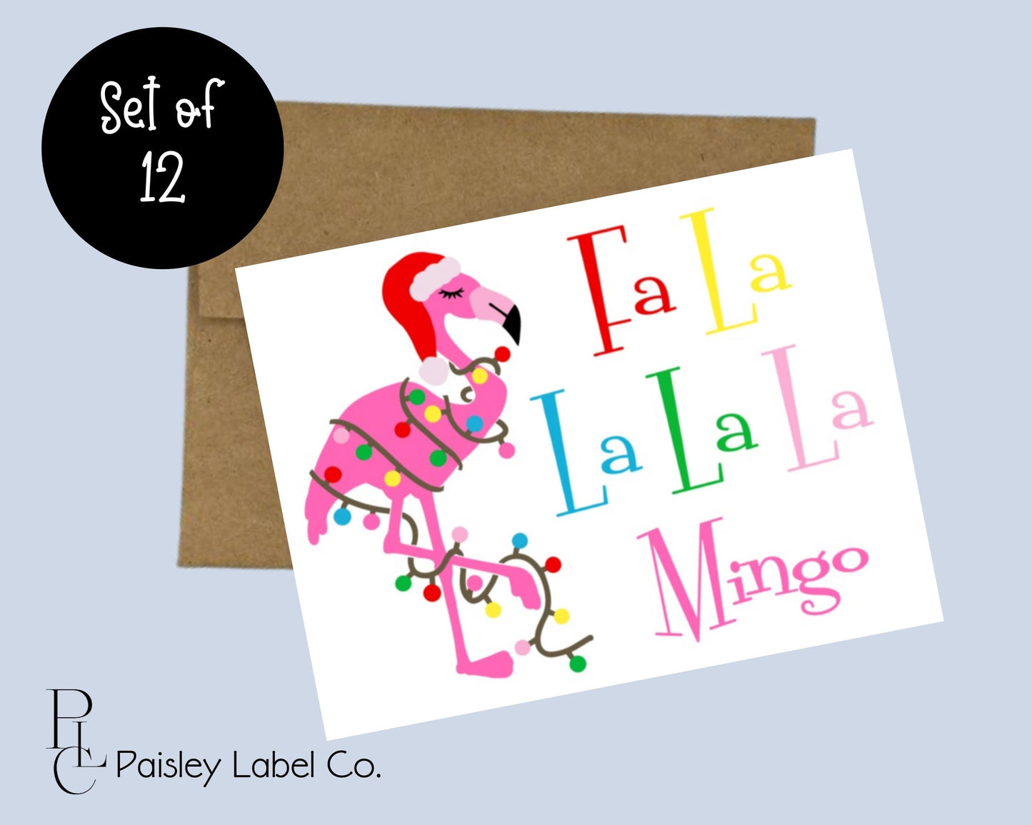 Whimsical Fa La La La Mingo Christmas Pink Flamingo Tropical Bright Gift Notecard Note Card Custom Stationery Stationary Folded Notecard Set