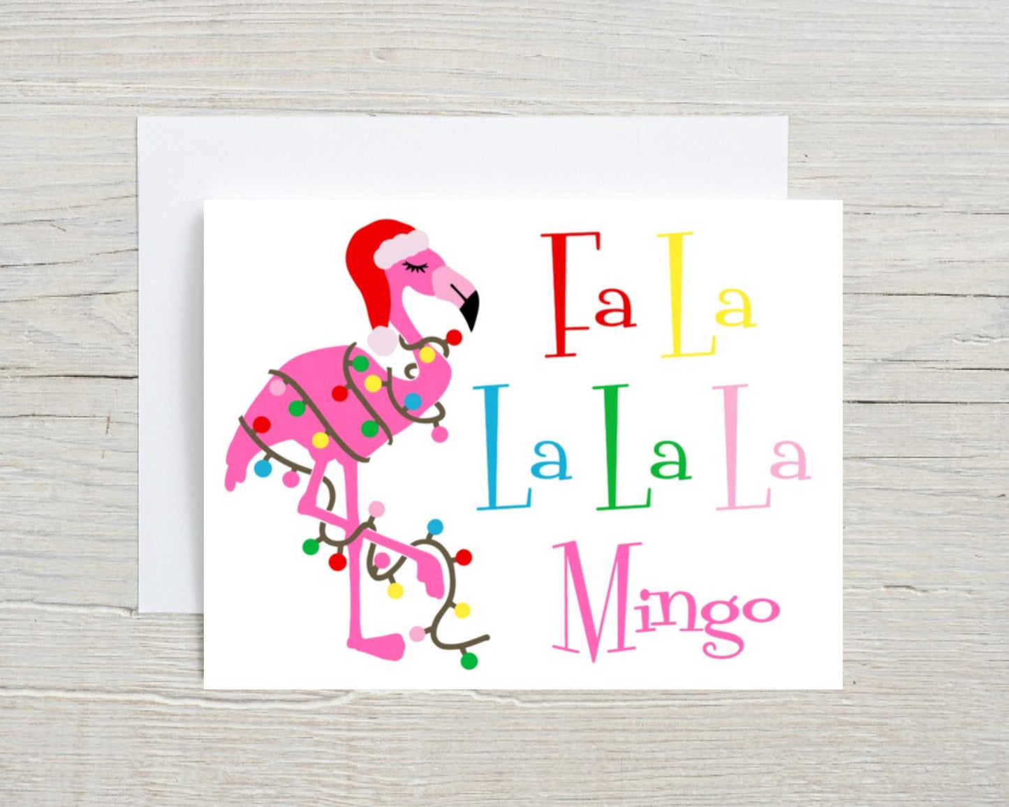 Whimsical Fa La La La Mingo Christmas Pink Flamingo Tropical Bright Gift Notecard Note Card Custom Stationery Stationary Folded Notecard Set