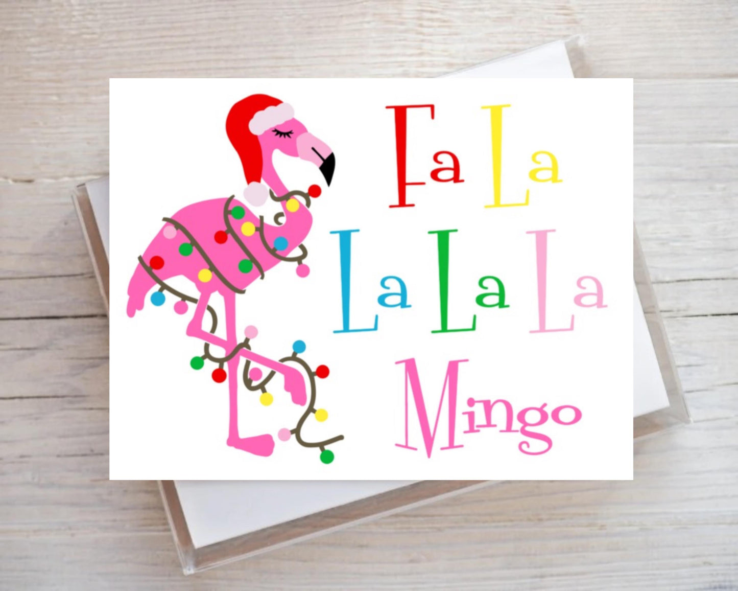 Whimsical Fa La La La Mingo Christmas Pink Flamingo Tropical Bright Gift Notecard Note Card Custom Stationery Stationary Folded Notecard Set