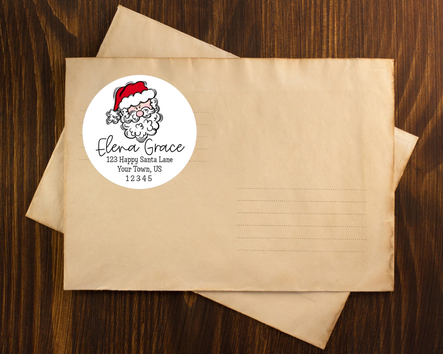 Whimsical Santa Claus Kris Kringle Saint Nicholas Nick Father Christmas Personalized  Round Circle Return Address Mailing Labels Stickers