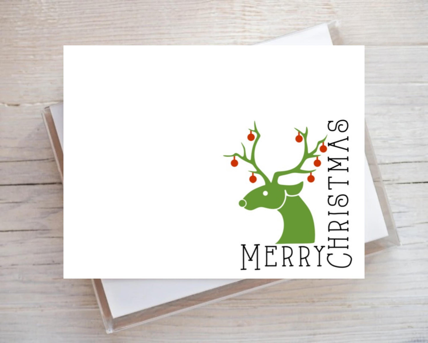 Classic Simple Minimalist Corner Green Red Reindeer Deer Gift Notecard Note Card Custom Business Stationery Stationary Folded Notecard Set