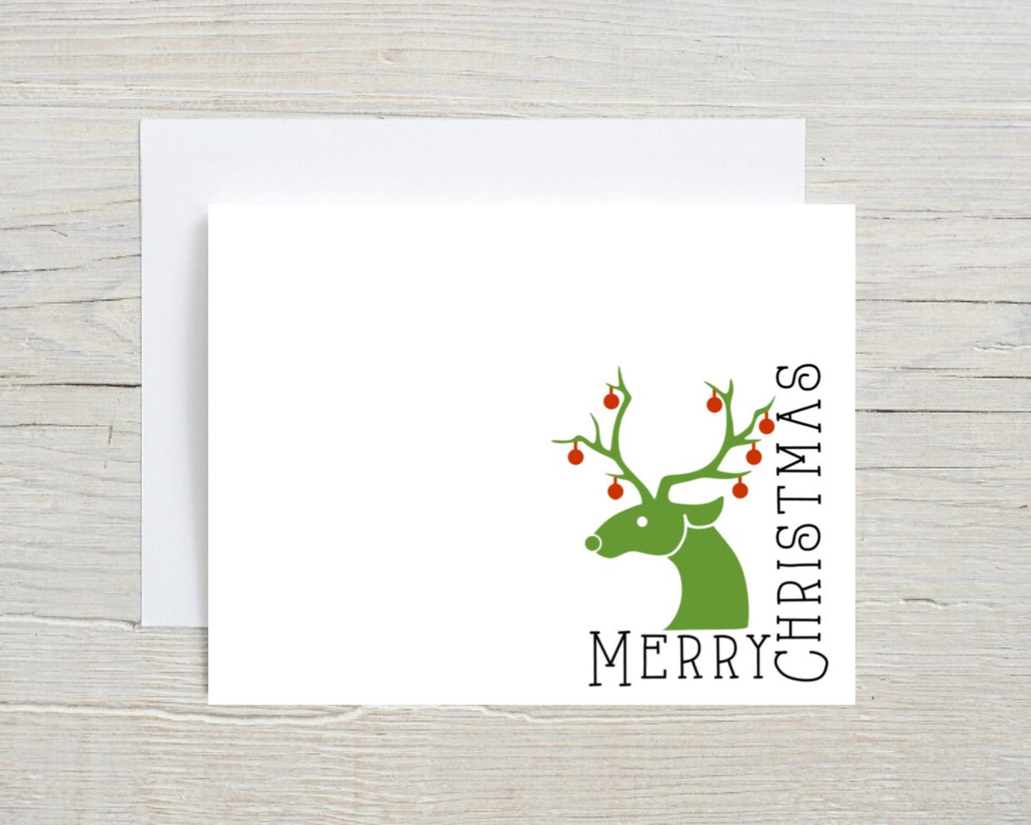 Classic Simple Minimalist Corner Green Red Reindeer Deer Gift Notecard Note Card Custom Business Stationery Stationary Folded Notecard Set
