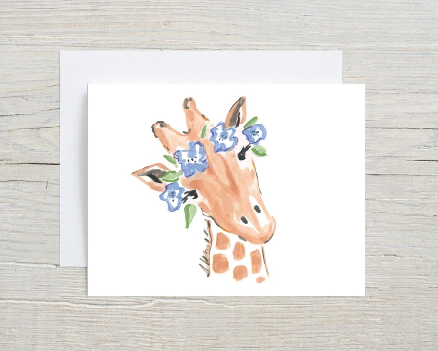 Watercolor Giraffe Flower Giraffe Animal Print  Notecard Note Card Personalized Custom Stationery Stationary Folded Notecards Set of 12
