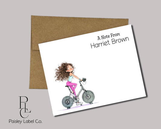 Workout Exercise Fitness Funny Hilarious Quirky Girl Lady Woman Yoga Folded Notecard Note Card Personalized Stationery Stationary Notecard