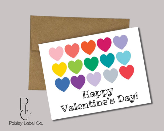 Colorful Bold Hearts Heart Happy Valentines Day Folded Notecard Note Card Personalized Custom Stationery Stationary Notecard