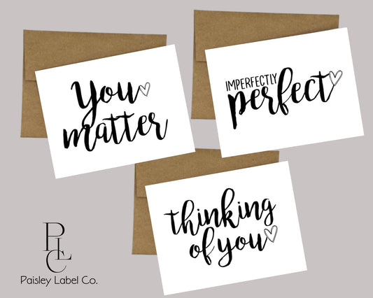 Simple Two Words of Encouragement You Matter Imperfectly Perfect Doodle Heart Folded Notecard Note Card  Stationery Stationary Notecard