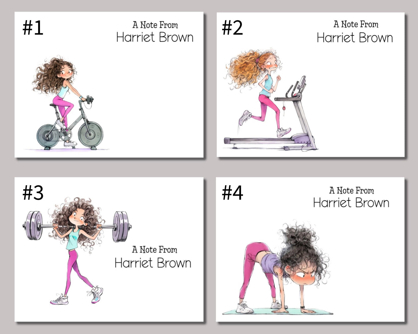 Workout Exercise Fitness Funny Hilarious Quirky Girl Lady Woman Yoga Folded Notecard Note Card Personalized Stationery Stationary Notecard