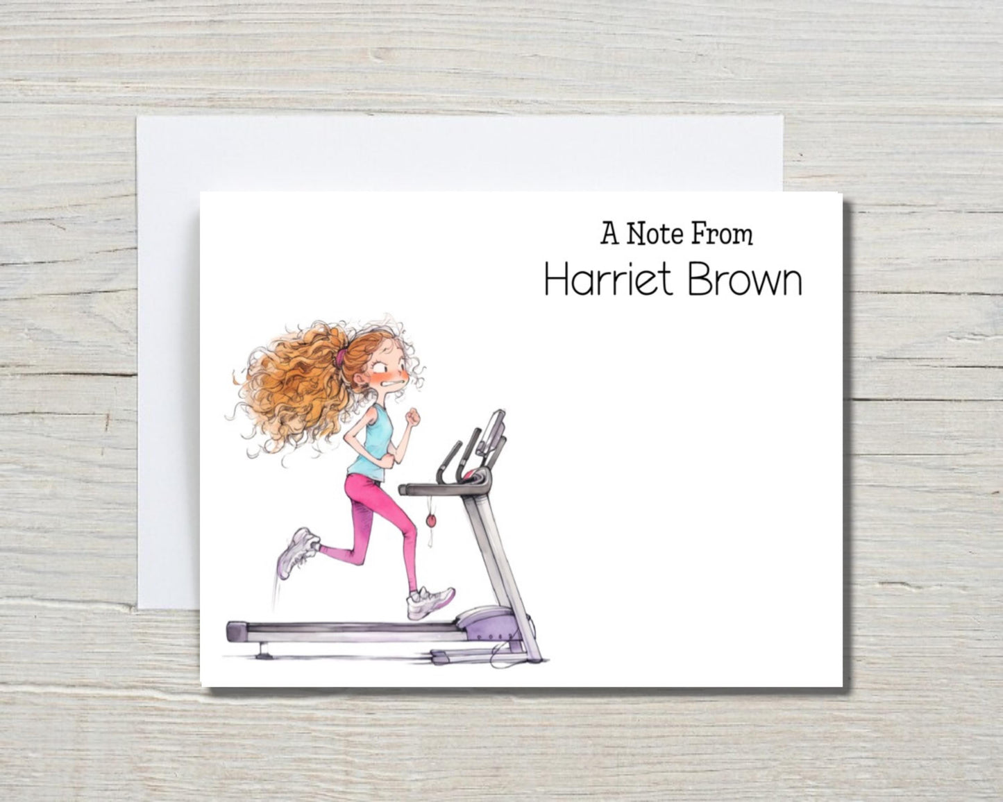 Workout Exercise Fitness Funny Hilarious Quirky Girl Lady Woman Yoga Folded Notecard Note Card Personalized Stationery Stationary Notecard