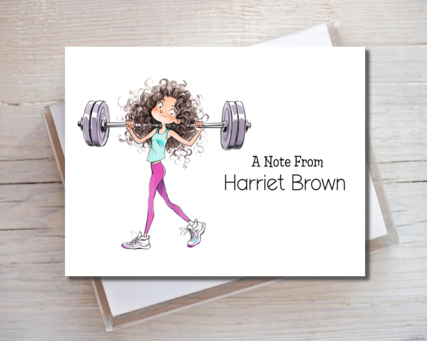 Workout Exercise Fitness Funny Hilarious Quirky Girl Lady Woman Yoga Folded Notecard Note Card Personalized Stationery Stationary Notecard