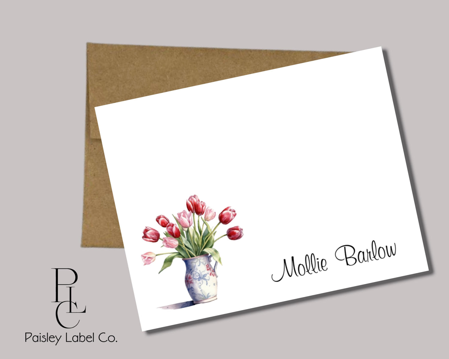 Watercolor Tulips Pitcher Farmhouse Floral Spring Flower Personalized Gift for her Notecard Note Card Stationery Stationary Folded Cards