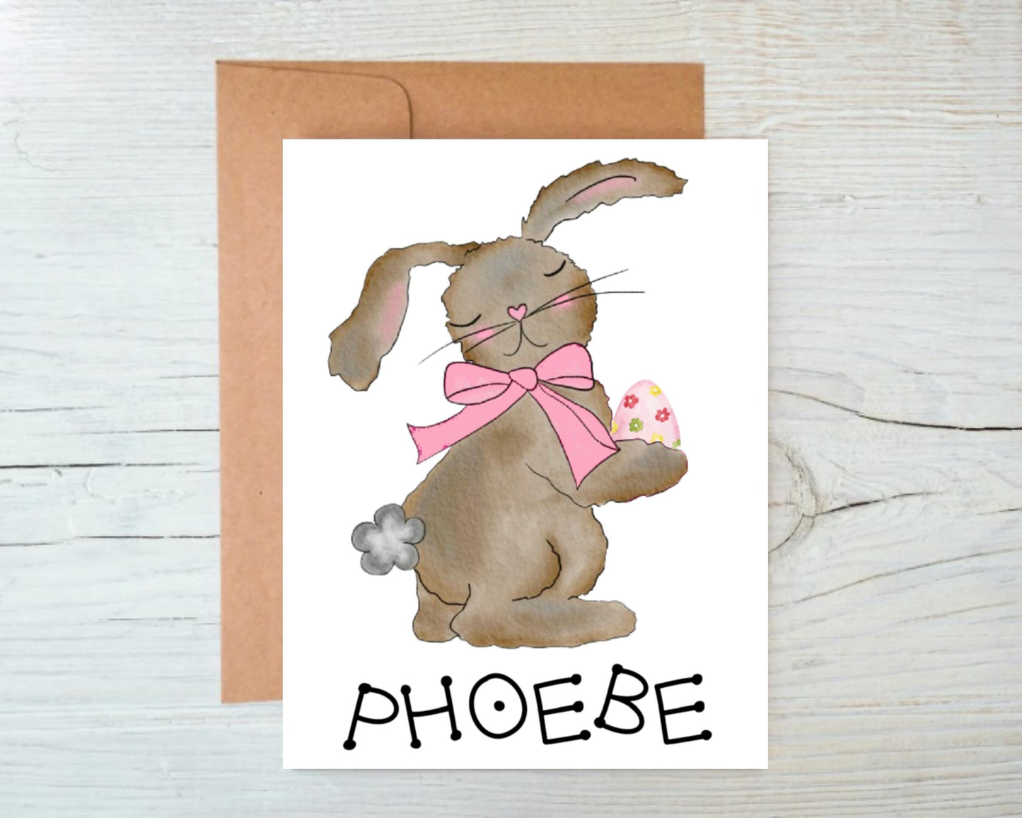 Watercolor Floppy Big Ear Bunny Rabbit Easter Kids Personalized Gift Notecard Note Card Stationery Stationary Folded Blank Inside Set of 12