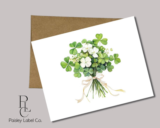 St. Patrick's Day Shamrock 4 leaf Clover Bouquet Personalized Gift Notecard Note Card Stationery Stationary Folded Cards Set of 12