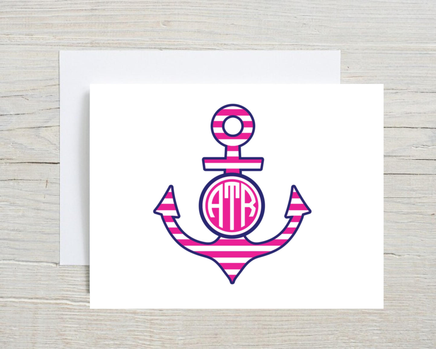 Anchor Anchors Aweigh Nautical Preppy Personalized Gift Notecard Note Card Stationery Stationary Folded Blank Inside Cards Set of 12