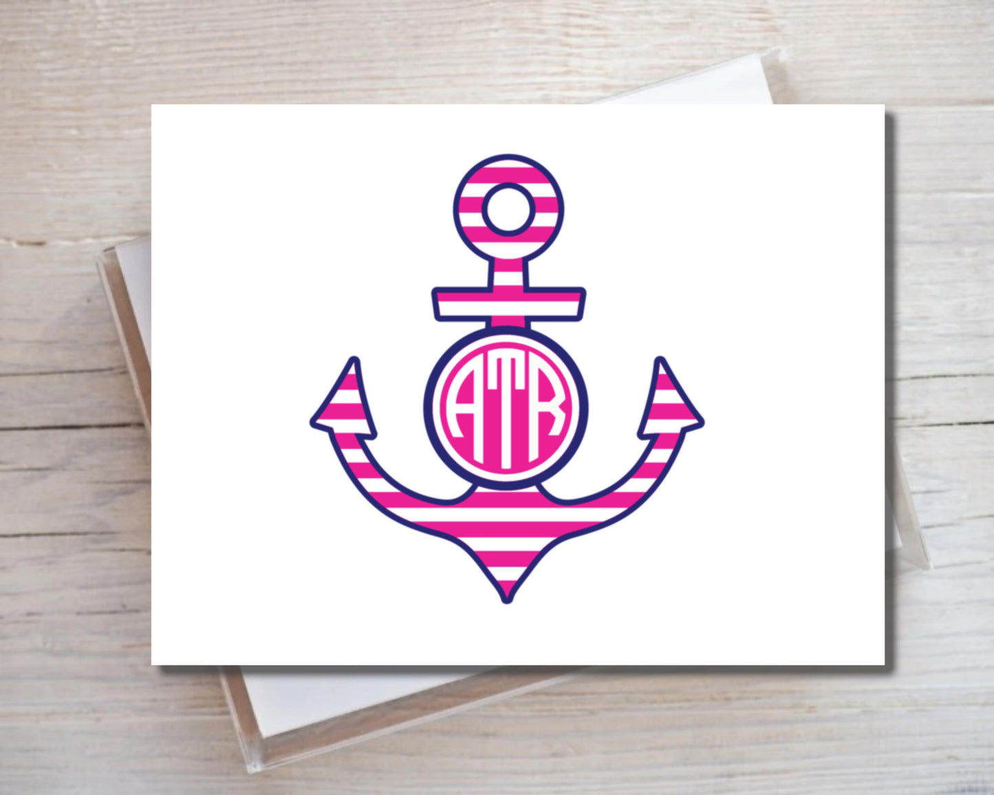 Anchor Anchors Aweigh Nautical Preppy Personalized Gift Notecard Note Card Stationery Stationary Folded Blank Inside Cards Set of 12