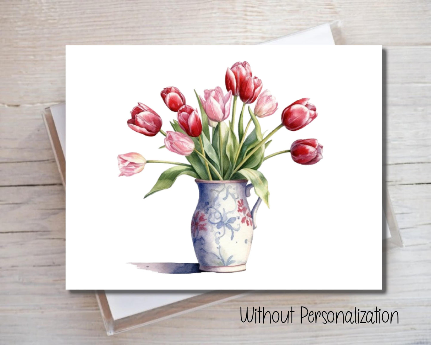 Watercolor Tulips Pitcher Farmhouse Floral Spring Flower Personalized Gift for her Notecard Note Card Stationery Stationary Folded Cards