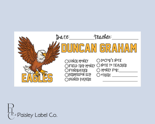 Back To School Money Envelopes School Stationery Personalized Student Kids Envelopes Eagles Mascot School Spirit Organization Name School